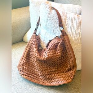 Brown Woven Leather Hobo Bag